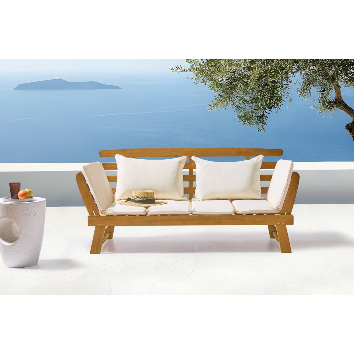 Ławka ogrodowa z poduchą PORTICI 210 cm Drewno Jasne drewno