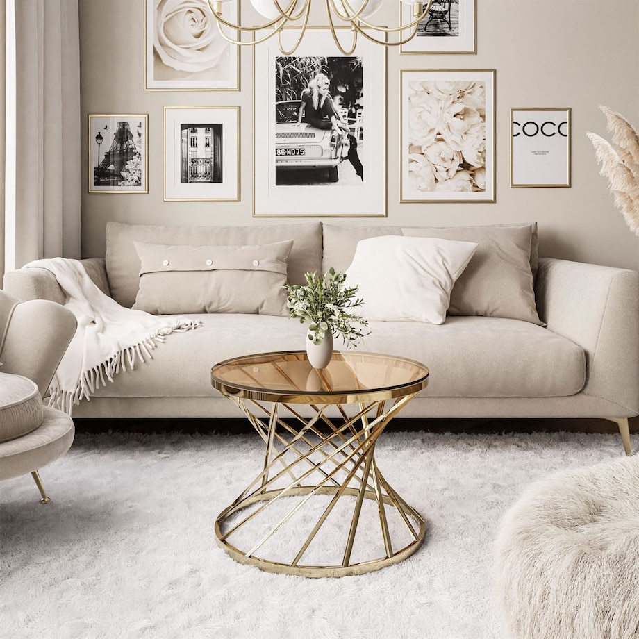 Stolik kawowy TAVIA złoty chrom szklany 50 cm