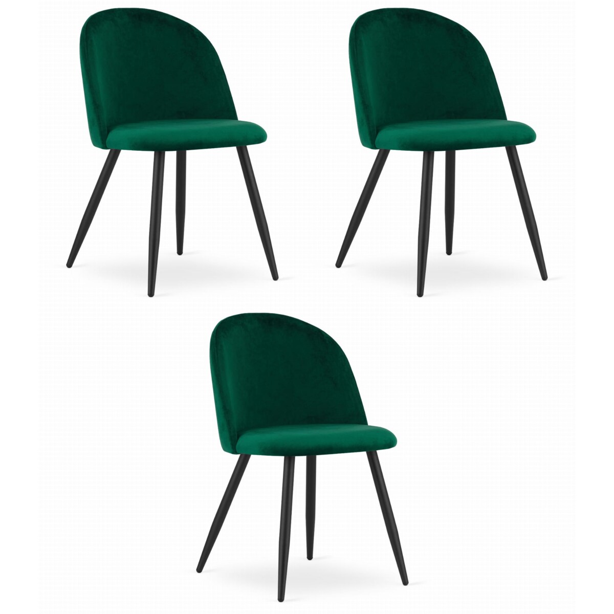 Krzesło Do Jadalni Kuchni Salonu Bello - Aksamit Zieleń / Nogi Czarne X 3