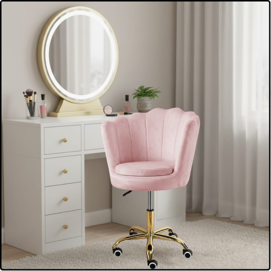 Fotel obrotowy krzesło muszelka welurowy do biurka toaletki różowy shell