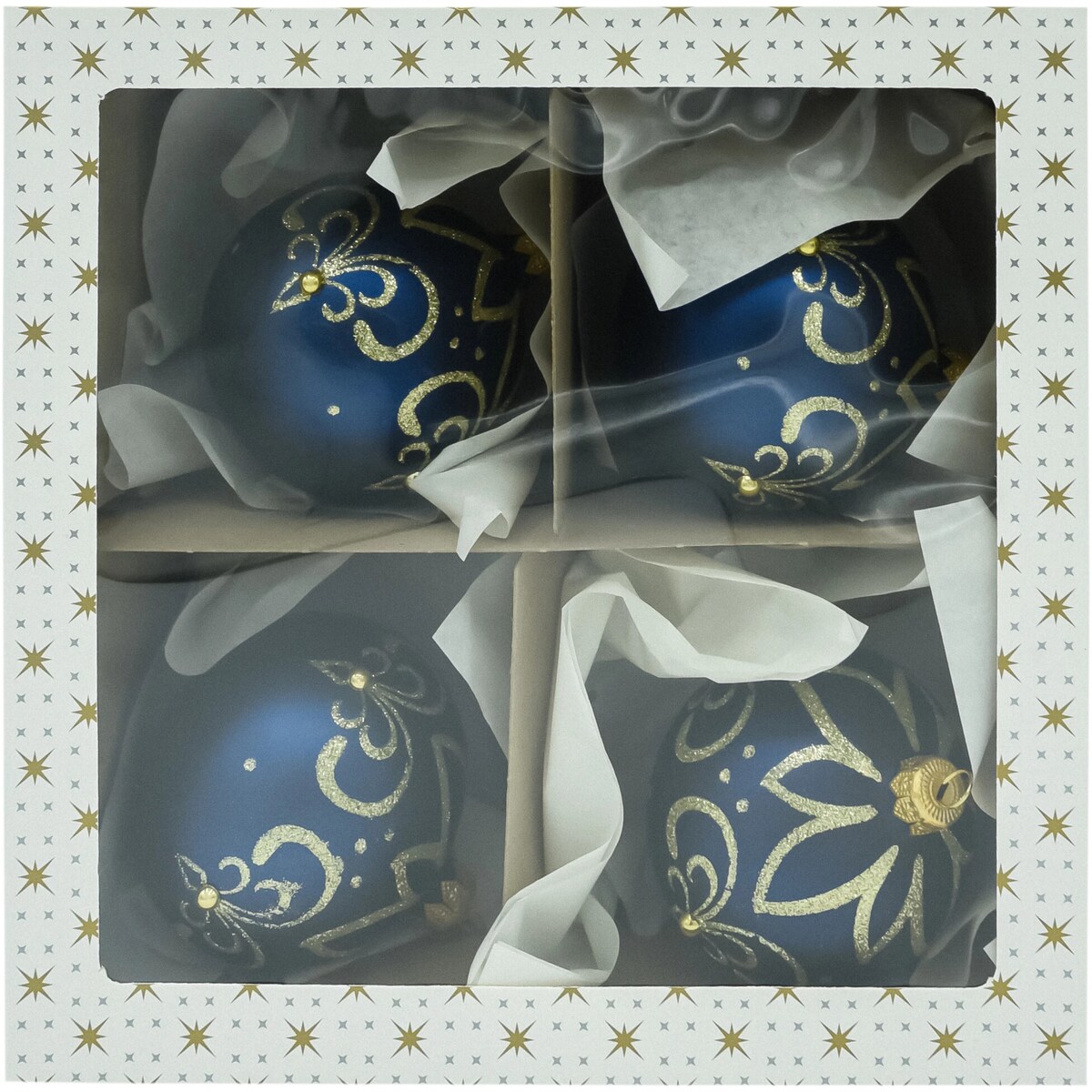 Bombki okrągłe granatowe ze złotym ornamentem