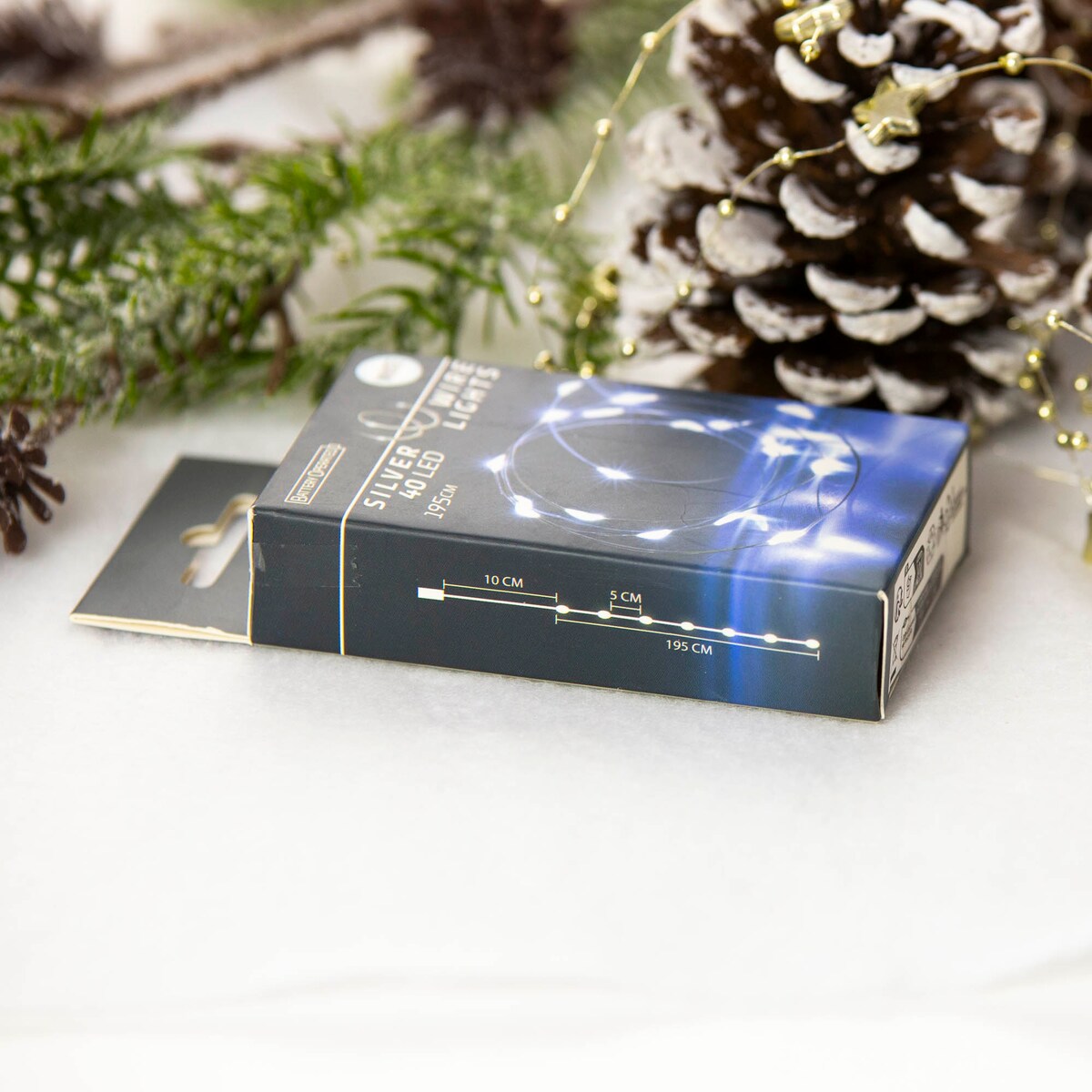 Lampki Druciki 40 Led Na Baterie Boże Narodzenie Zimna Biel 195 Cm