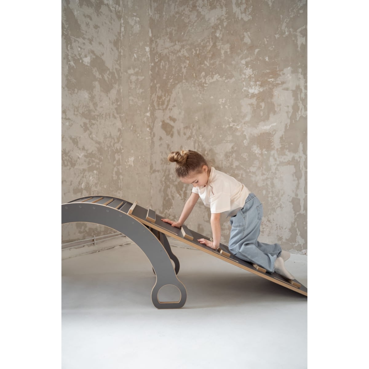 DUŻY bujak montessori + DUŻA zjeżdżalnia DRABINKA - szary