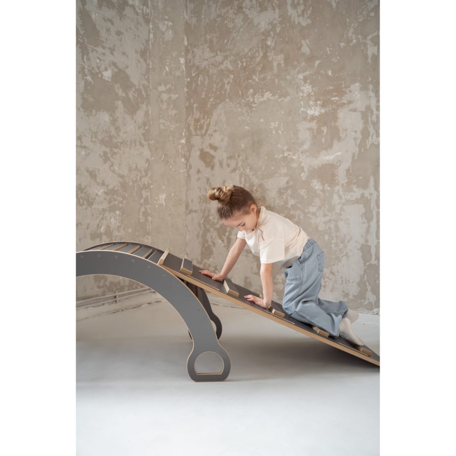 DUŻY bujak montessori + DUŻA zjeżdżalnia DRABINKA - szary