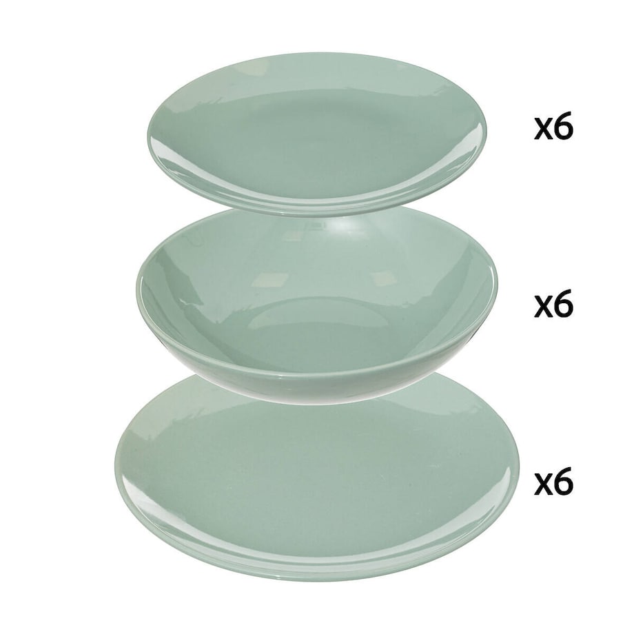 Zestaw obiadowy 6 osób COLORAMA w kolorze mięty, 18 elementów