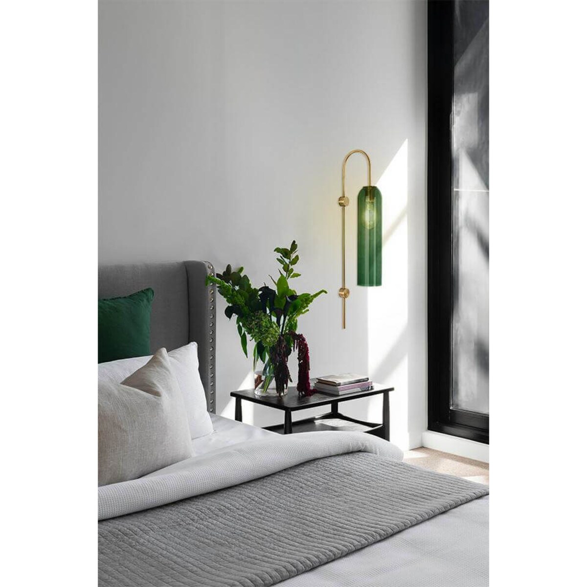 Sypialniana lampa ścienna Slack MSE010100342 Moosee szklana tuba zielona złota
