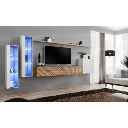 Meblościanka SWITCH LAMEL XI biała/dąb wotan