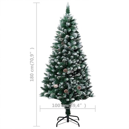 vidaXL Sztuczna choinka z lampkami, bombkami i szyszkami, 180 cm