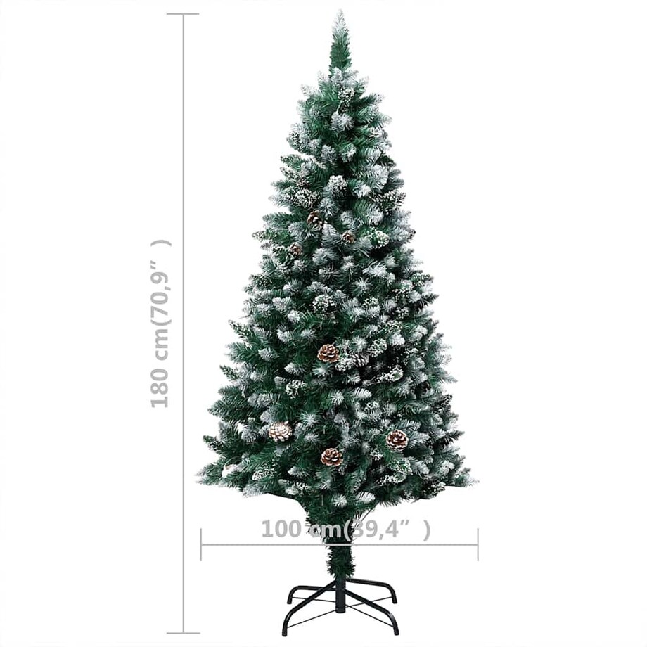 vidaXL Sztuczna choinka z lampkami, bombkami i szyszkami, 180 cm