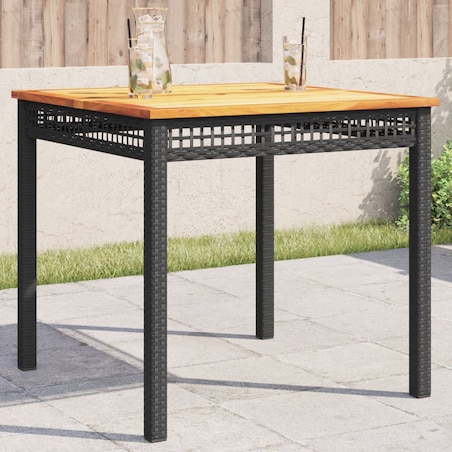 vidaXL Stolik ogrodowy, czarny, 80x80x75 cm, polirattan i akacja