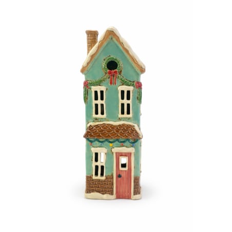 Ceramiczny domek na tea-lighty 18x10,5x9 cm KOLOMAN niebieski