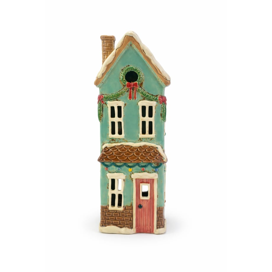 Ceramiczny domek na tea-lighty 18x10,5x9 cm KOLOMAN niebieski