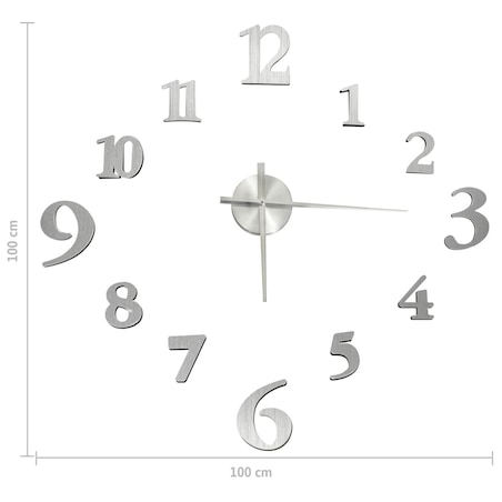 vidaXL Zegar ścienny 3D, nowoczesny design, srebrny, 100 cm, XXL