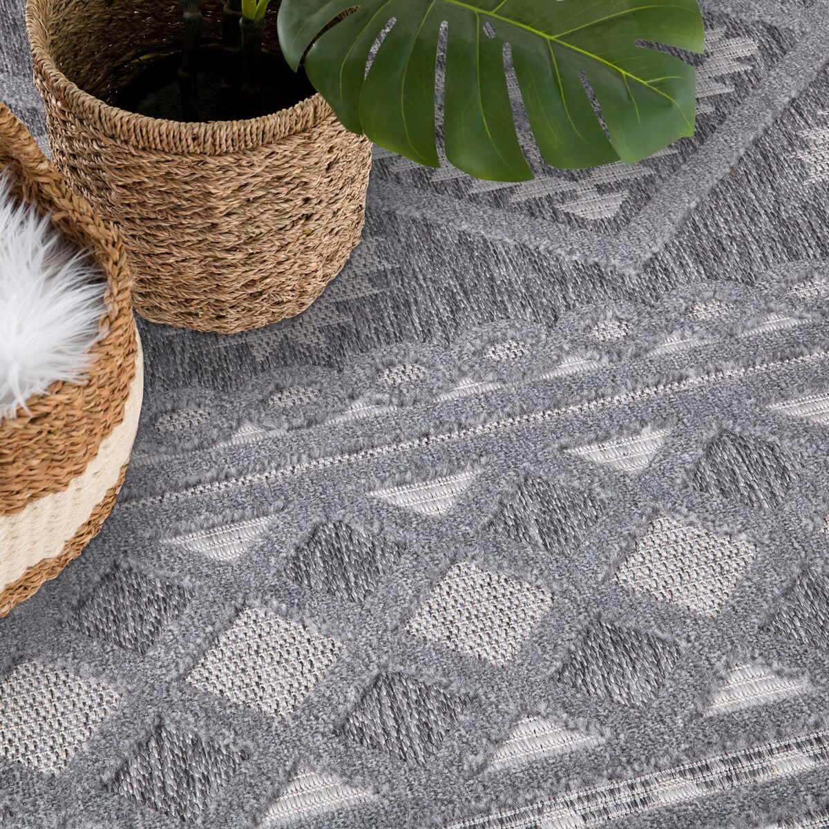 Dywan na zewnątrz i do wnętrz boho Sanori 4350 Antracyt 150x150