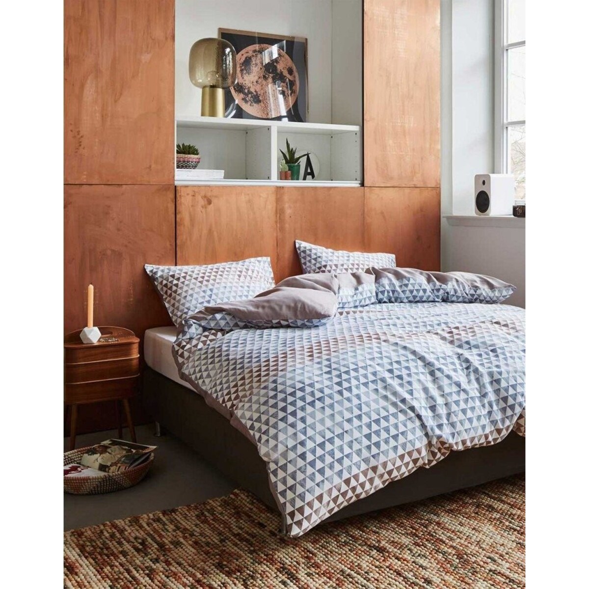 Elegancki komplet pościeli z bawełny satynowej we wzory geometryczne w kolorze szarym, poszewka ozdobna, pościel Esprit, 140 x 220 cm