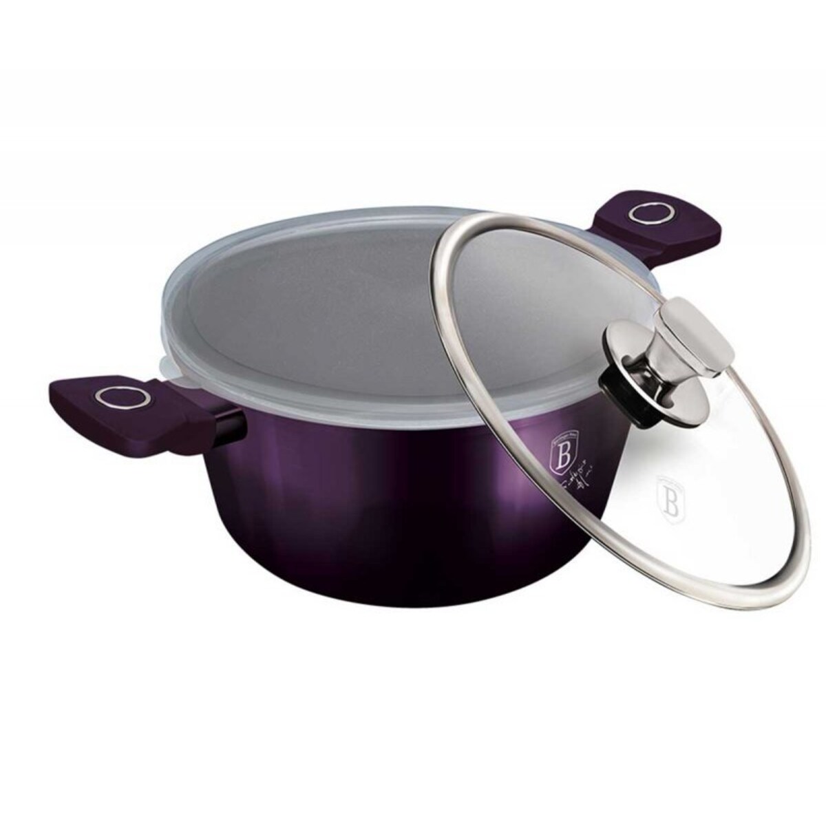 Zestaw garnek z patelnią 24cm z powłoką tytanową 4 elementy BERLINGER HAUS Purple Eclipse