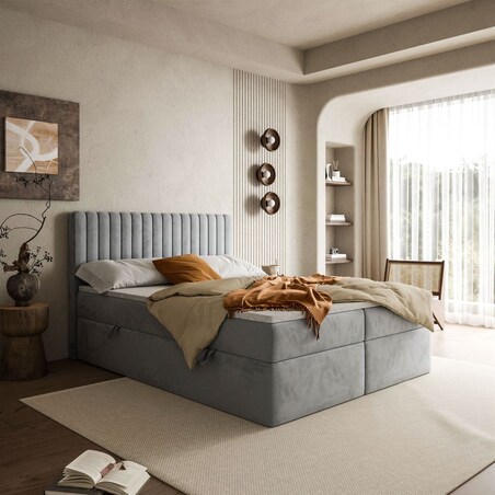 Łóżko kontynentalne JANELLE z materacem bonellowym, 140x200, MV 2218, topper