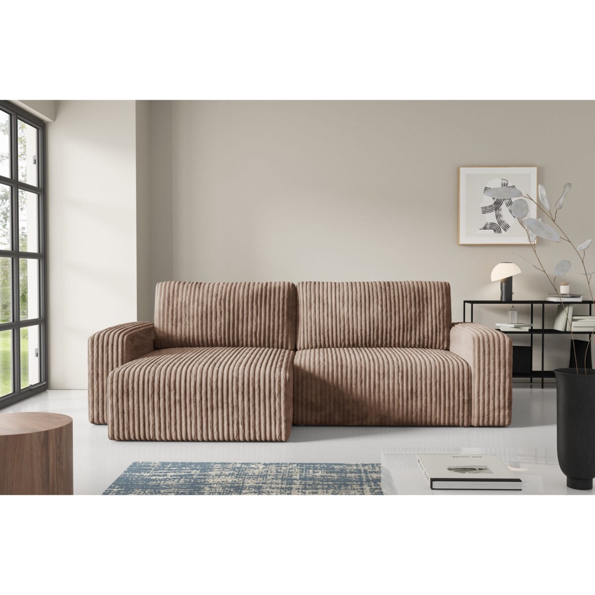 Narożnik FANO z funkcją spania sztruks Kolor: TILIA 17