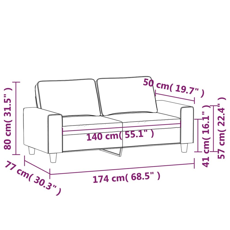 vidaXL Sofa 2-osobowa, ciemnoszara, 140 cm, tapicerowana tkaniną