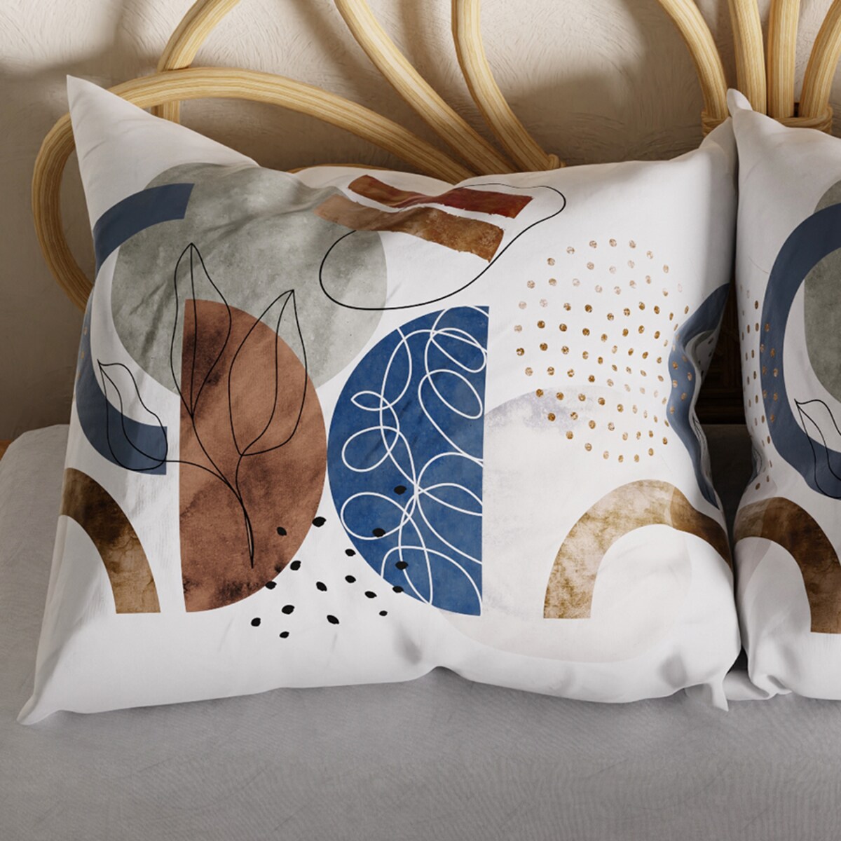 FABIOLA Pościel z bawełny satynowej - geometryczne wzory, beż, granat, brąz - 220x200cm