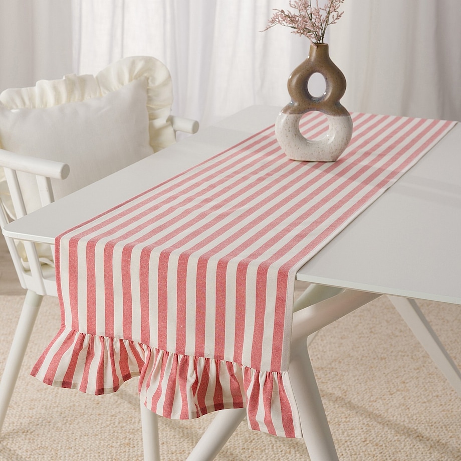 Bieżnik z falbaną 40x160 cm 40x160 czerwono-białe pasy (1,5cm)