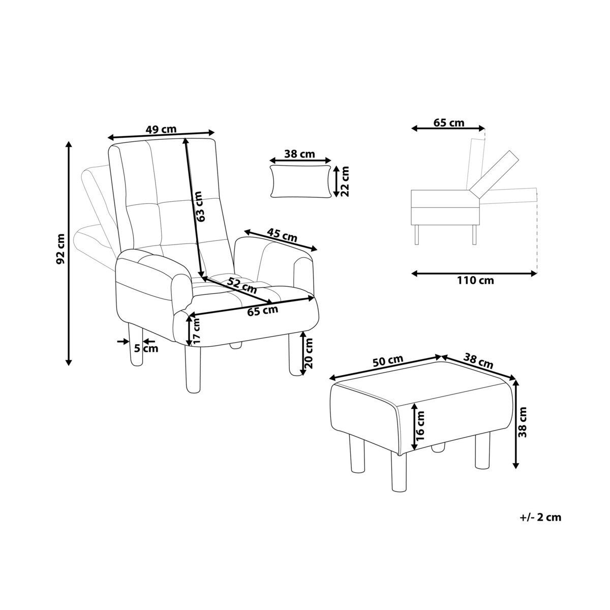 Fotel rozkładany z podnóżkiem szary OLAND