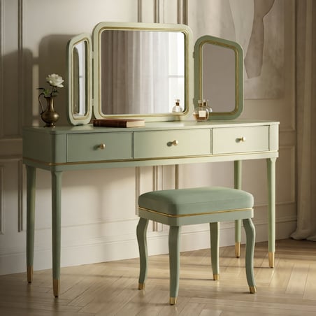 Toaletka Camille Dressin, zestaw 3 szt., 120 x 37 x 79 cm, konsola do makijażu, zielony, złoty, Mauro Ferretti