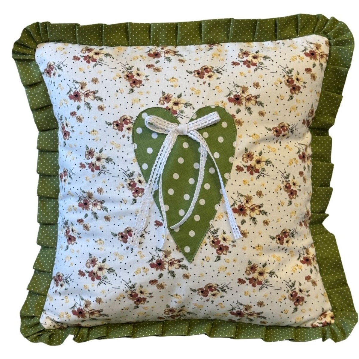 Poszewka Zielone Serduszko - kwiatki - 45cm x 45cm