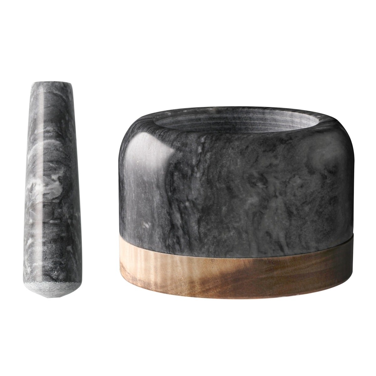 Moździerz marmurowy z podstawą z akacji, Ø 14 cm