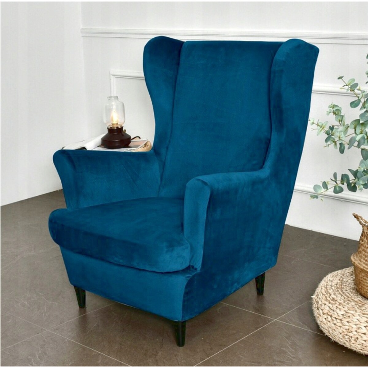 POKROWIEC NA FOTEL USZAK TURKUSOWY WELUR ELASTYCZNY [22E9]