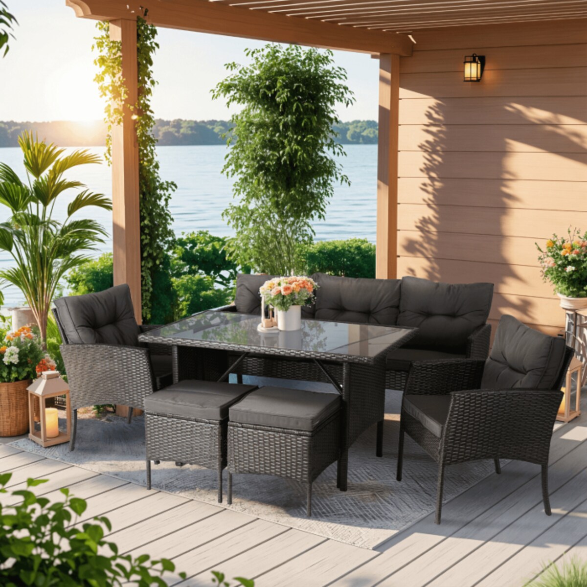 Zestaw Mebli Ogrodowych Technorattan Na Taras Ogród Komplet Czarny ATLANTA