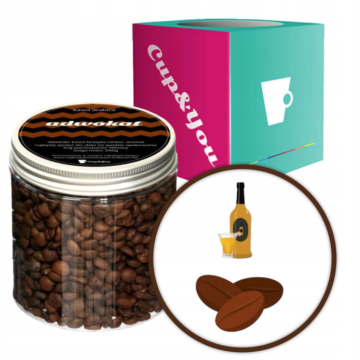 Kawa smakowa aromatyzowana ADWOKAT ziarnista deserowa ARABICA Cup&You 200g na prezent upominek dla kobiety mężczyzny faceta mamy taty żony męża
