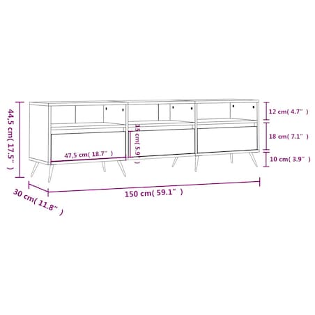 vidaXL Szafka pod TV, dąb sonoma, 150x30x44,5 cm