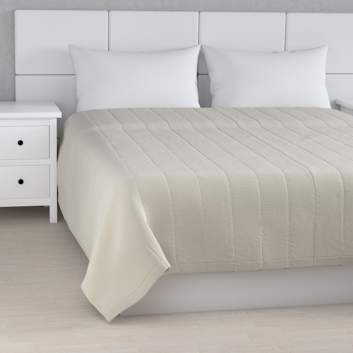 Narzuta pikowana w pasy 130x210 jasno szary welwet