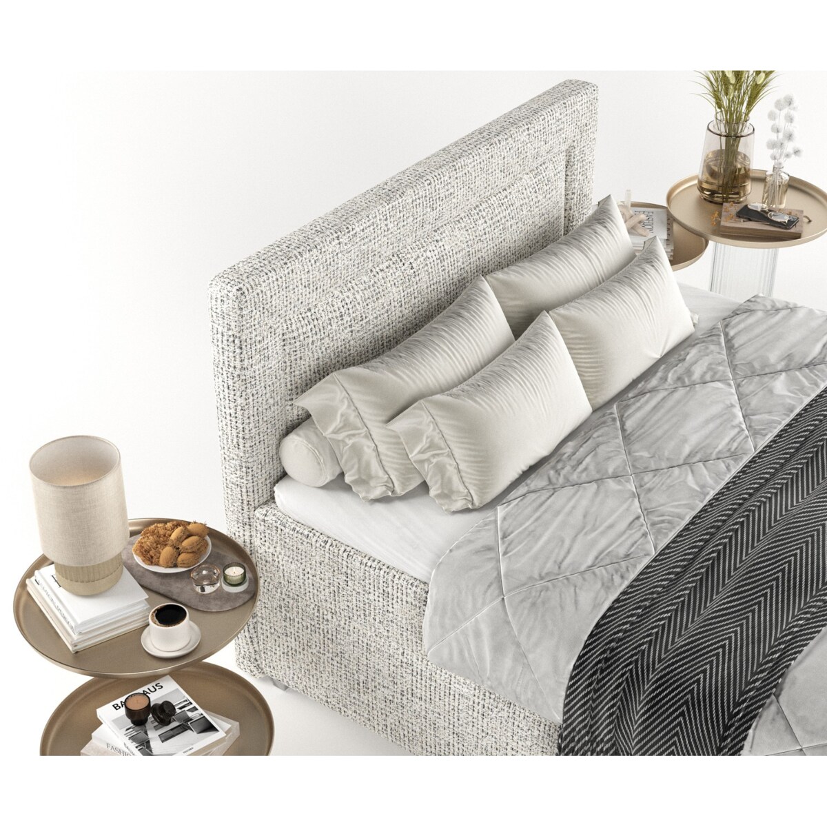 Łóżko kontynentalne LONTANO 180x200 z pojemnikiem, Kremowo-Czarny Melanż, tkanina Coco 80