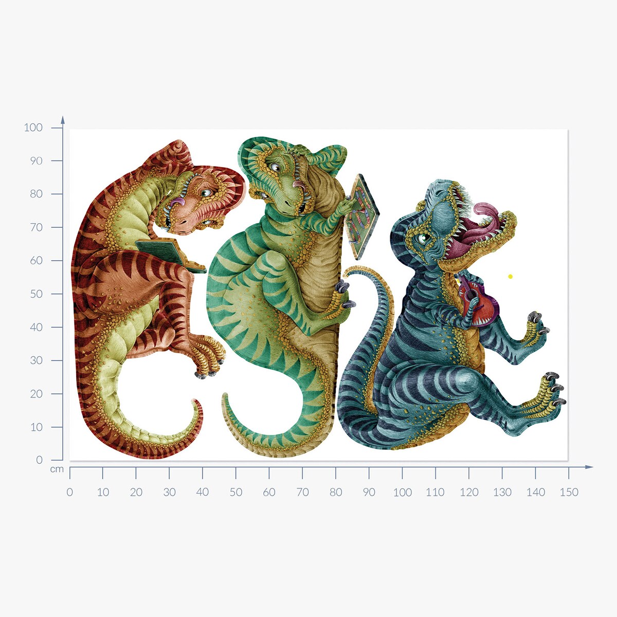 Zestaw naklejek na ścianę, Kolorowe dinozaury, 100cm