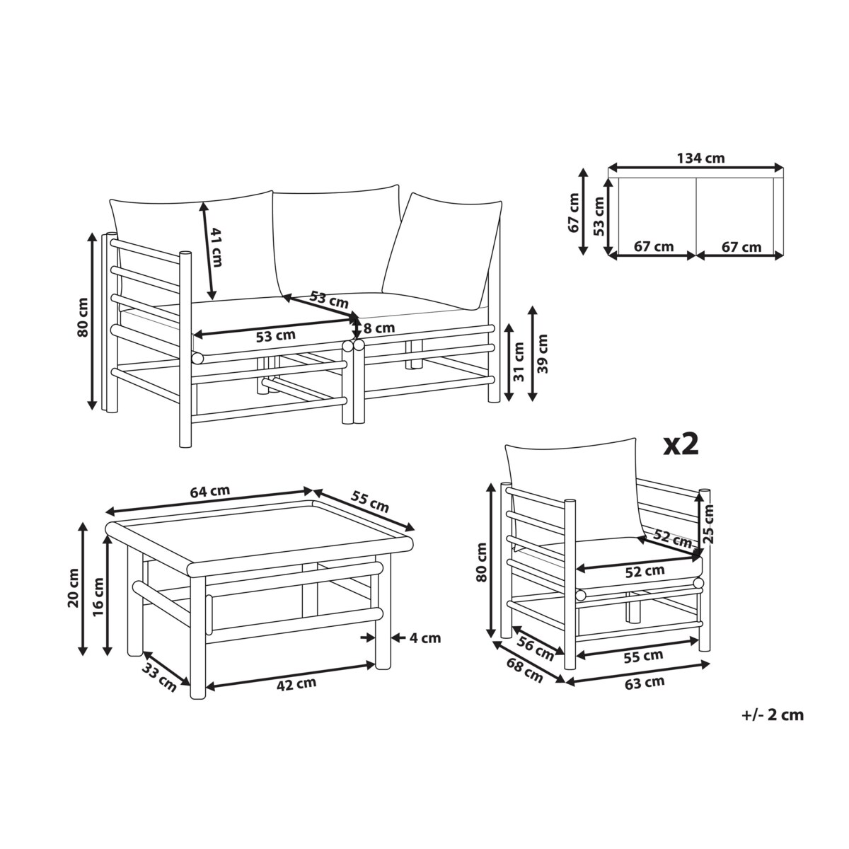 Zestaw ogrodowy bambusowy 4-osobowy beżowoszary CERRETO