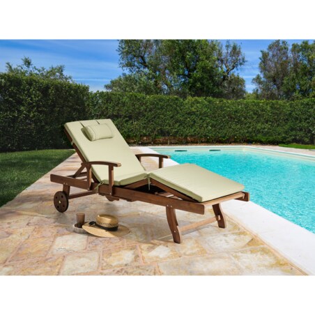 Leżak ogrodowy z poduszką AMANTEA PREMIUM Drewno akacjowe Zielony