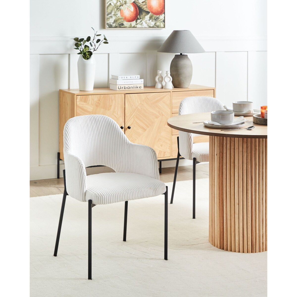 Zestaw 2 krzeseł do jadalni RATON Sztruks Złamana biel