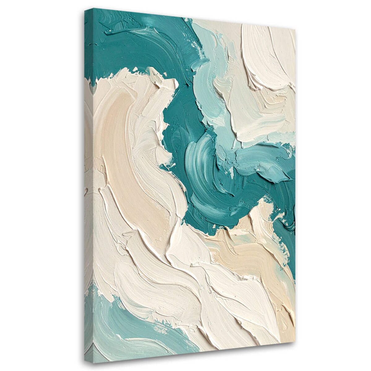 Obraz do salonu sypialni biura loftu, Abstrakcja imitacja farby w beżowo turkusowych kolorach 30x45 cm