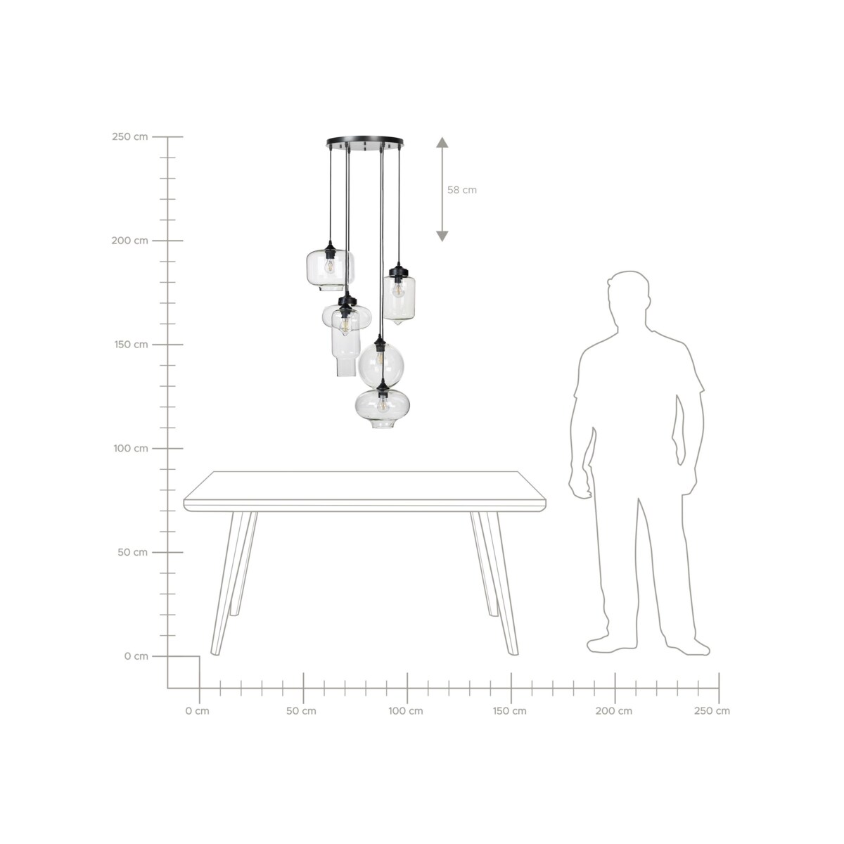 Lampa wisząca szklana 6-punktowa przezroczysta BEMBOKA