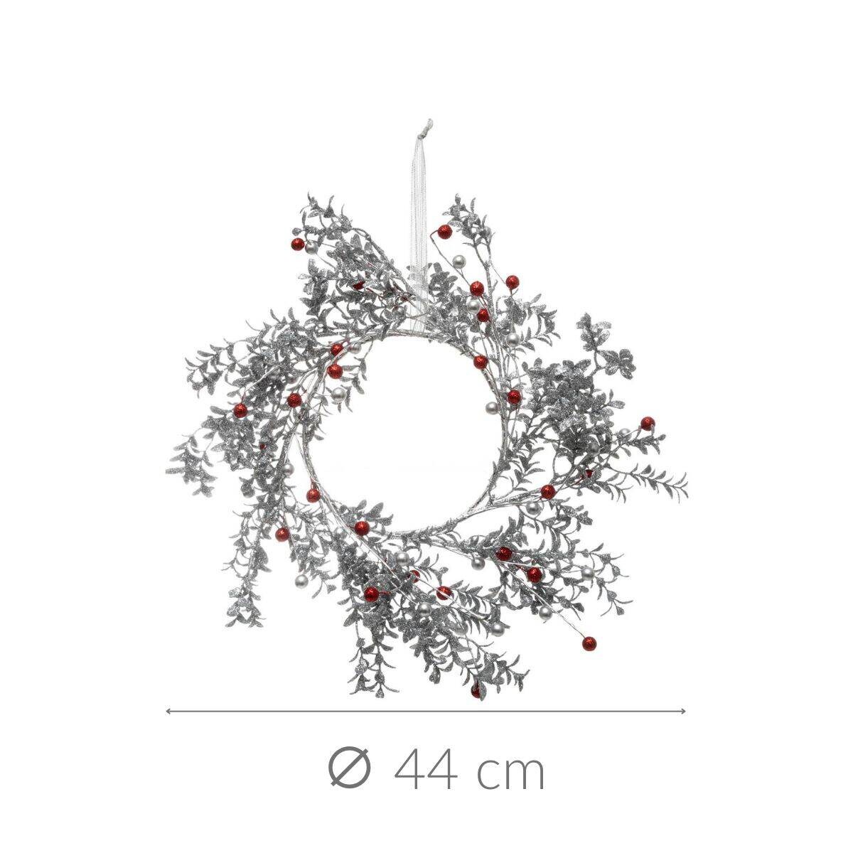 Wieniec świąteczny, srebrny, tworzywo sztuczne, Ø 44cm