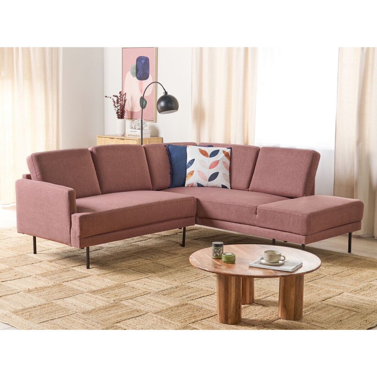 Narożnik 4-osobowy lewostronny różowy brąz BREDA