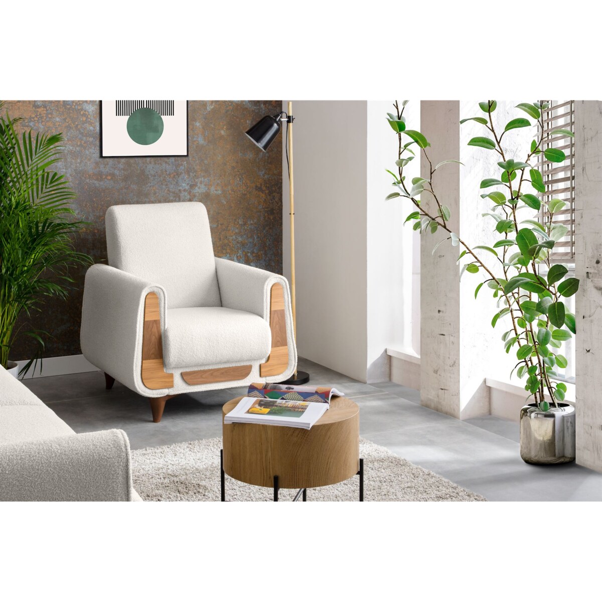 KONSIMO GUSTAVO Fotel z białej tkaniny