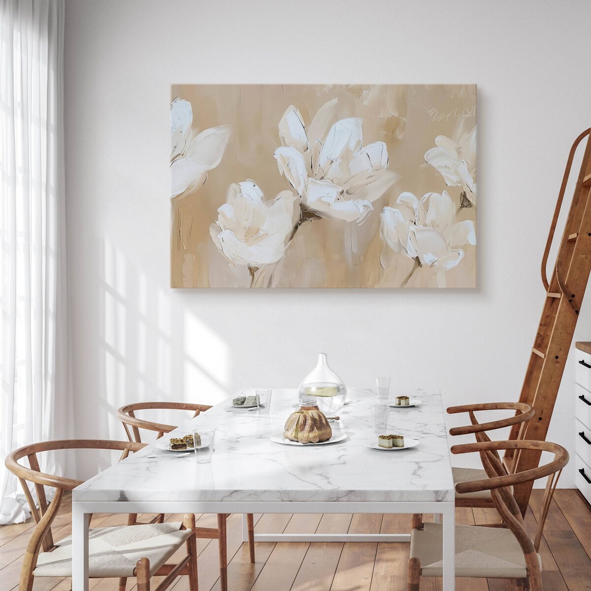 Obraz Na Płótnie Do Sypialni Białe Kwiaty Natura Malarstwo Vintage 120x80cm