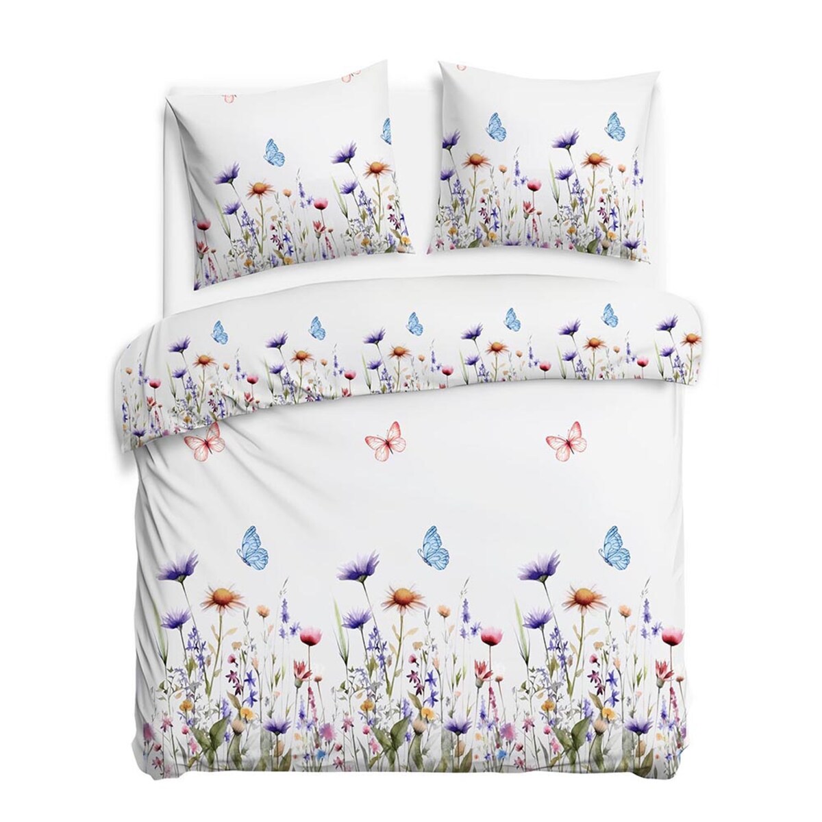 Pościel flanelowa 180x200 Florina Snow biała z kolorowymi kwiatami, Flanelove