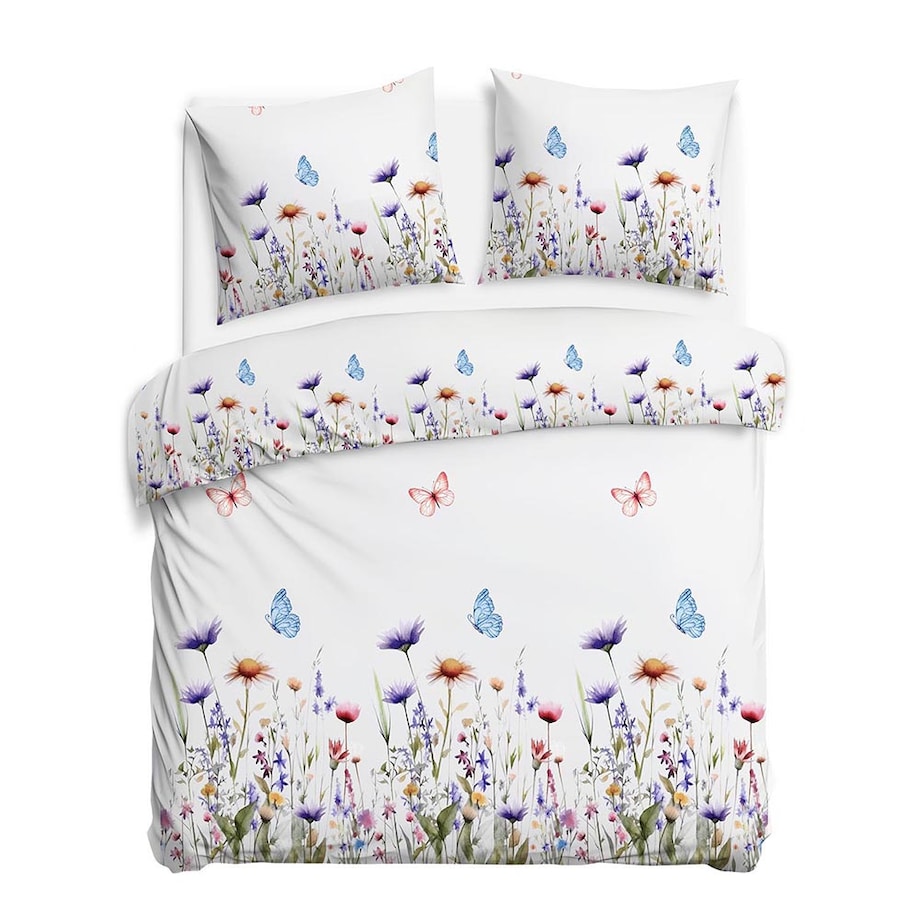 Pościel flanelowa 180x200 Florina Snow biała z kolorowymi kwiatami, Flanelove