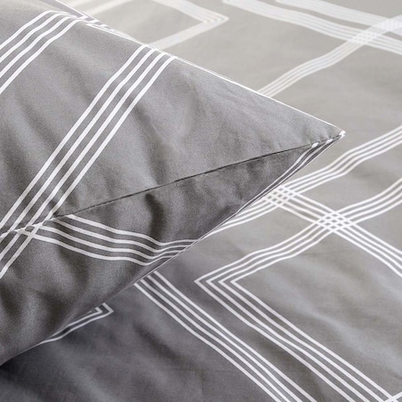 Pościel bawełniana 140x200 Geline szara w minimalistyczne geometryczne białe linie, Cottonlove