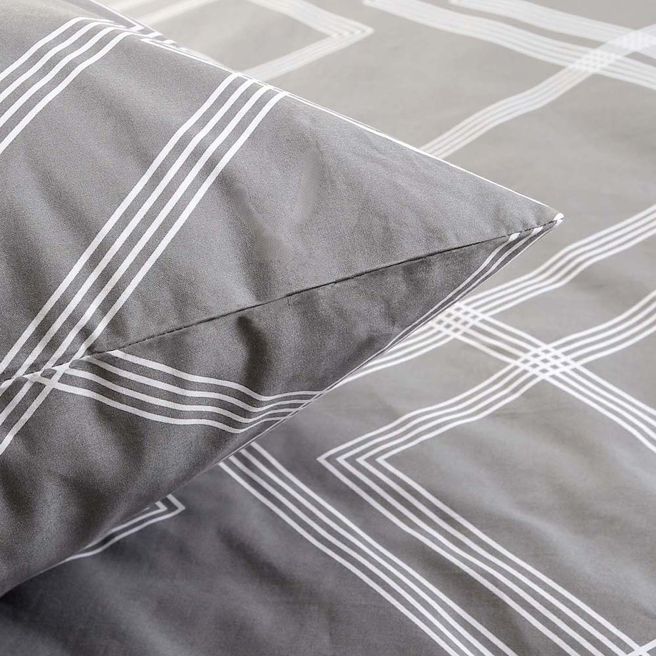 Pościel bawełniana 140x200 Geline szara w minimalistyczne geometryczne białe linie, Cottonlove