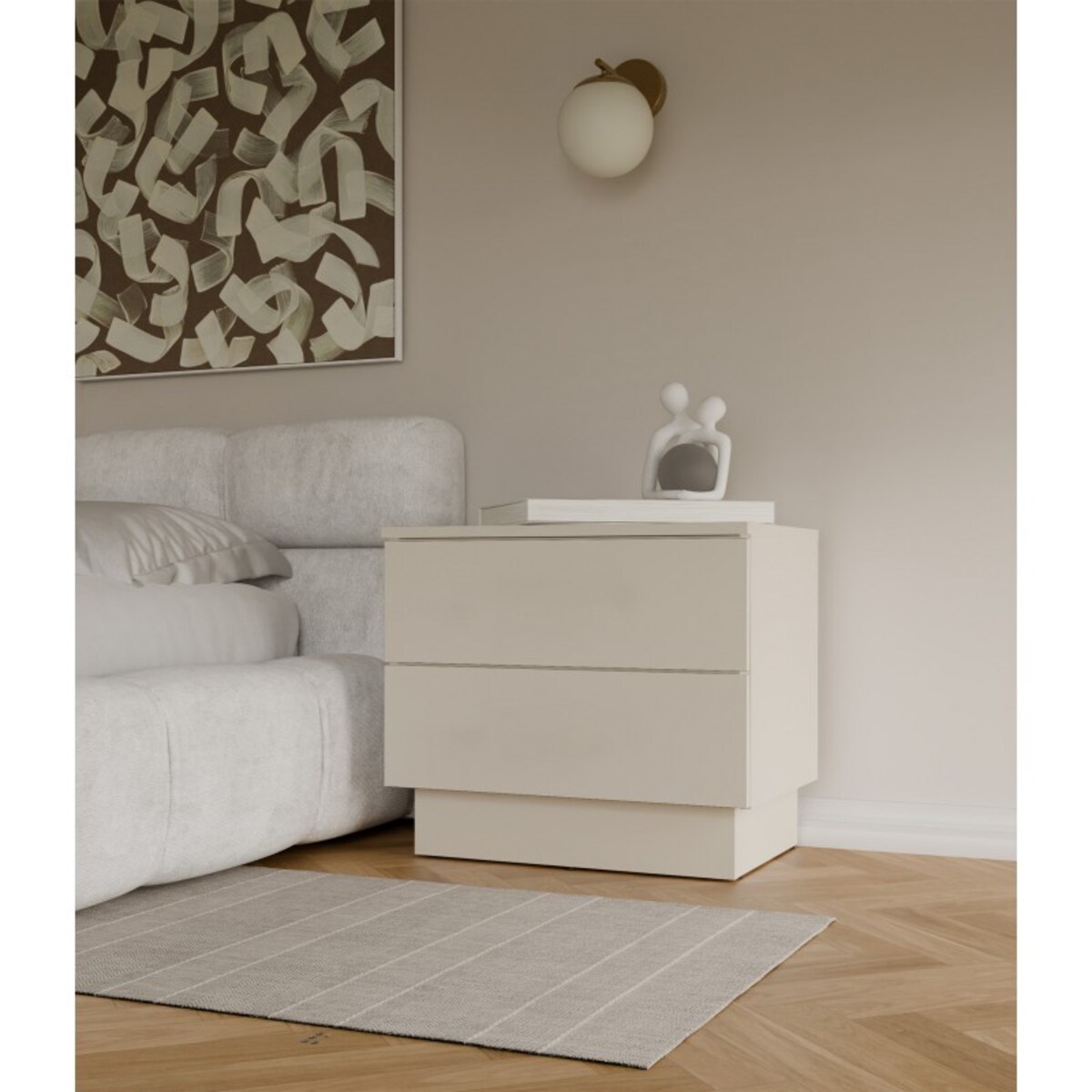 Szafka Nocna AMBER 2S Stolik Nocny 2 Szuflady Do Sypialni Kaszmir Beż